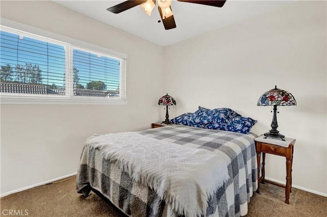 bedroom featuring ceiling fan and carpet flooring