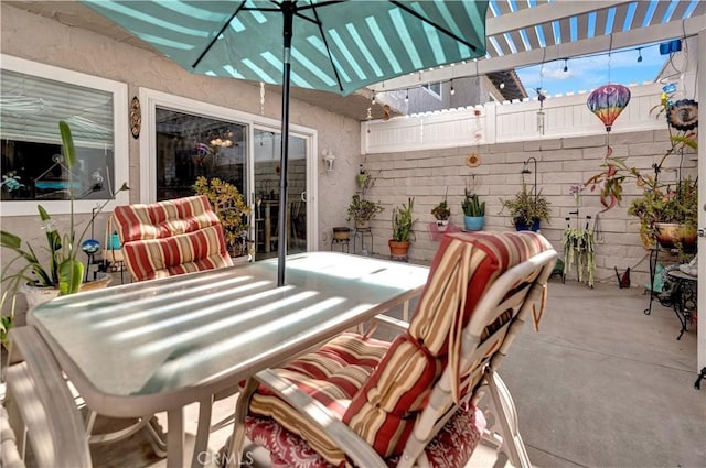 view of patio / terrace featuring a pergola