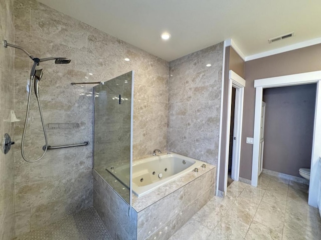 bathroom with toilet and independent shower and bath