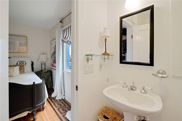 bathroom with wood-type flooring and sink