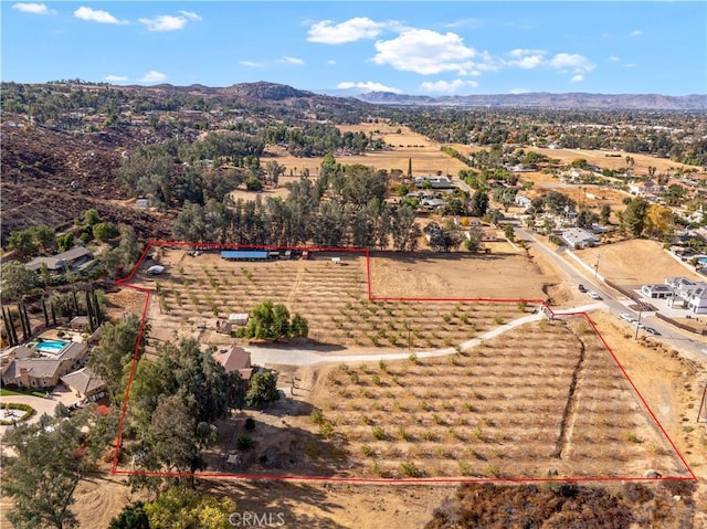 aerial view with a rural view and a mountain view