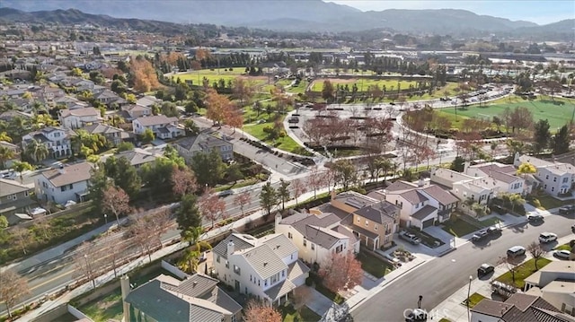 drone / aerial view featuring a mountain view