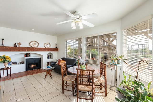 interior space featuring ceiling fan