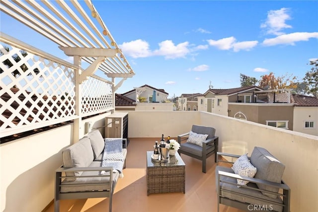 view of patio / terrace featuring a pergola and outdoor lounge area