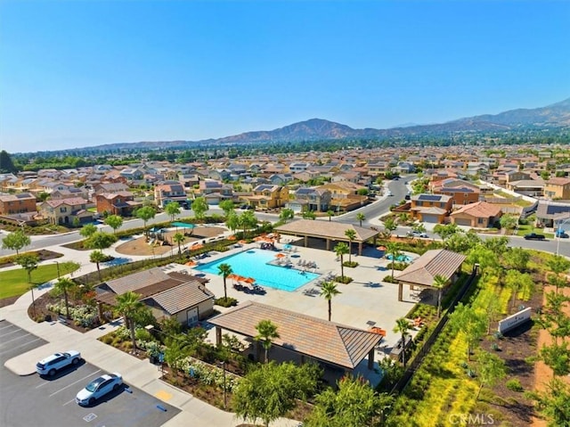 drone / aerial view featuring a mountain view