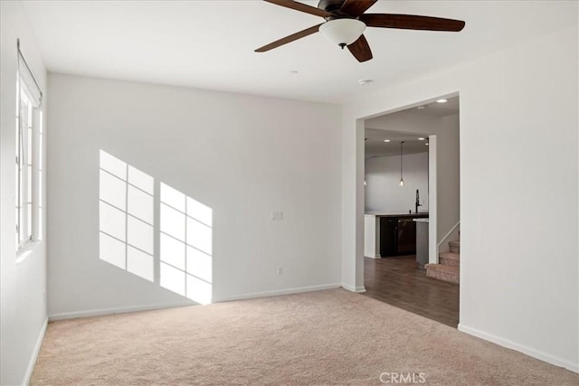 spare room with ceiling fan, carpet, and a wealth of natural light