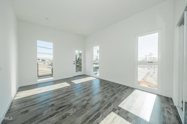 spare room with dark wood-type flooring