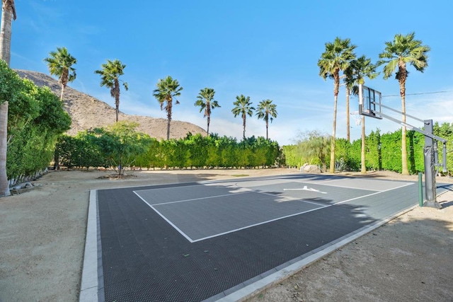 view of sport court featuring a mountain view