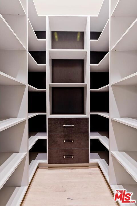 spacious closet featuring light hardwood / wood-style flooring