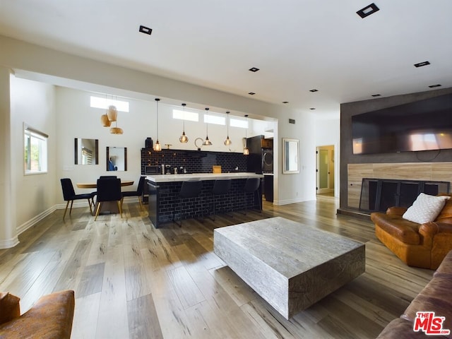 living room with light hardwood / wood-style flooring