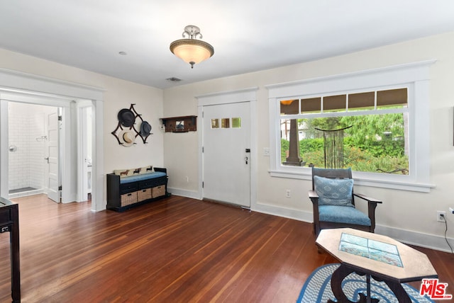 foyer entrance with dark hardwood / wood-style floors