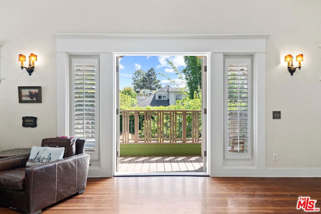 entryway with wood-type flooring