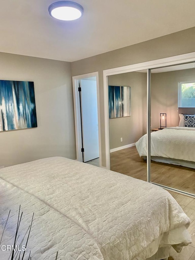 bedroom featuring a closet and wood-type flooring