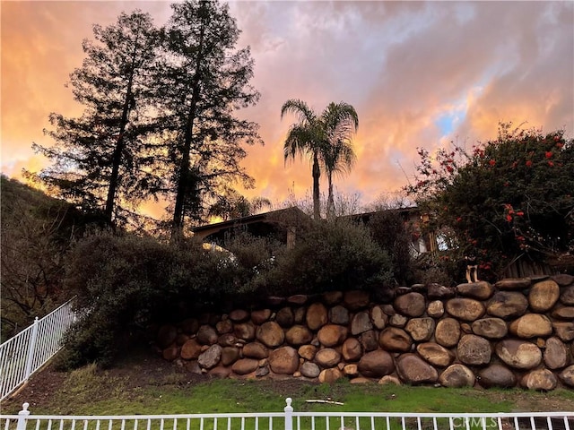 view of yard at dusk