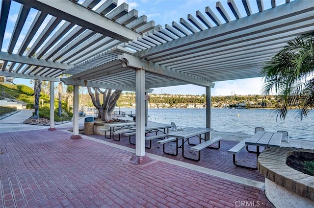 27704 Campanet Unit 31, Mission Viejo, CA 92692 - view of patio featuring a water view, a boat dock, and a pergola