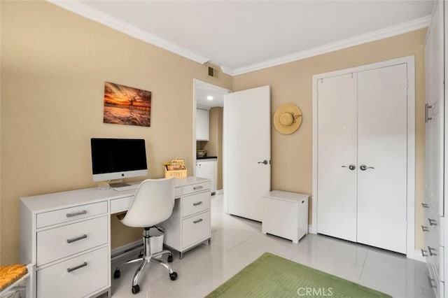 27704 Campanet Unit 31, Mission Viejo, CA 92692 - office with ornamental molding, baseboards, and light tile patterned flooring