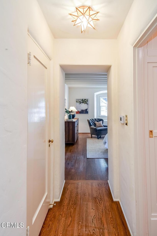 hallway featuring dark hardwood / wood-style flooring