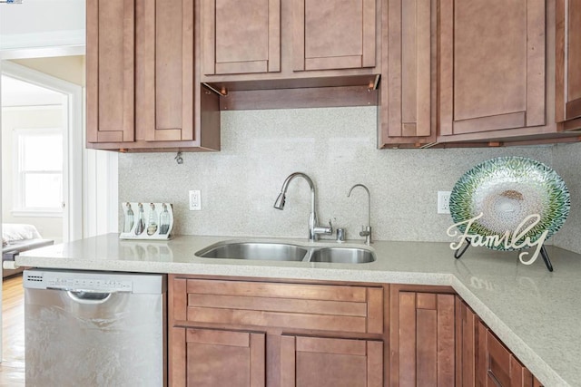 kitchen with sink, dishwasher, and tasteful backsplash