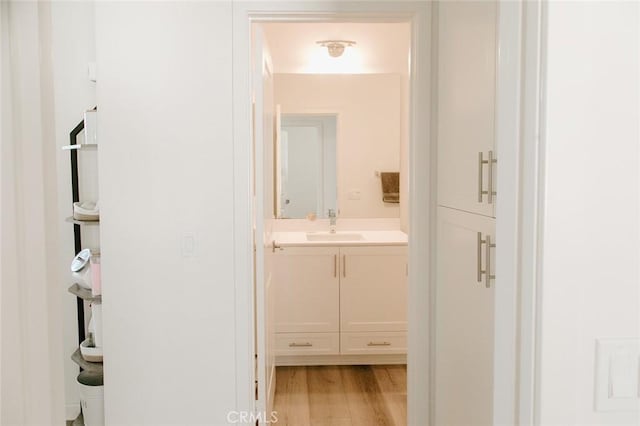 bathroom featuring vanity and wood-type flooring