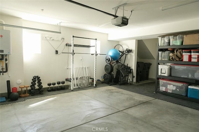 garage with a garage door opener