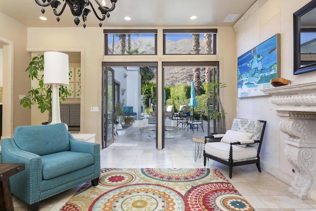 interior space featuring an inviting chandelier