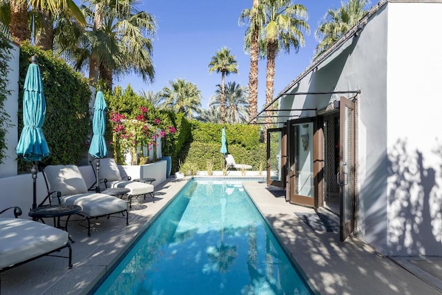 view of swimming pool featuring a patio area