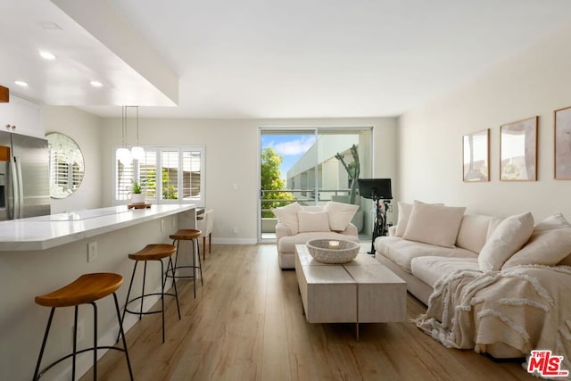 living room featuring light wood-type flooring