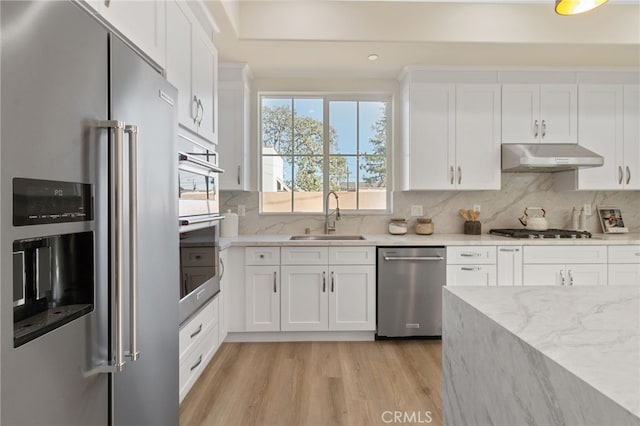 kitchen featuring sink, white cabinetry, backsplash, and appliances with stainless steel finishes