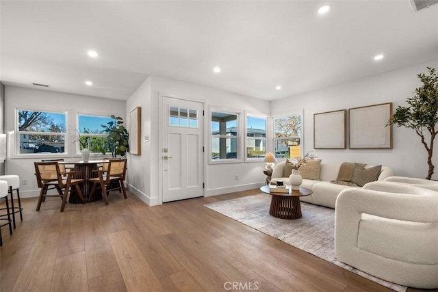 living room with light hardwood / wood-style floors