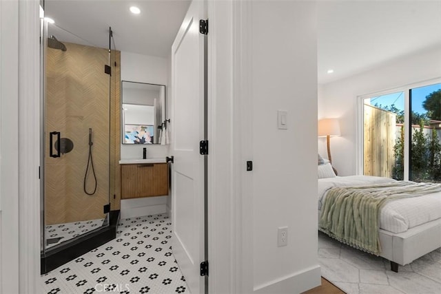 bedroom featuring light tile patterned floors