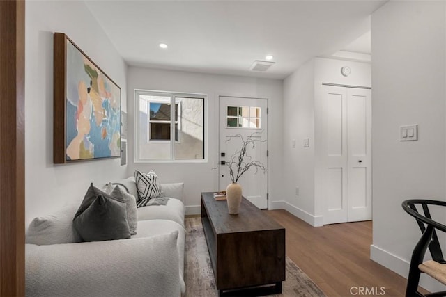 living room with hardwood / wood-style floors