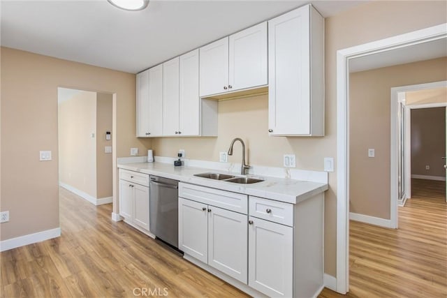 kitchen featuring white cabinetry, dishwasher, and sink