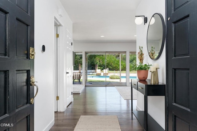 entrance foyer featuring dark hardwood / wood-style floors