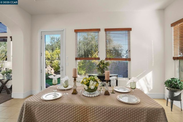 tiled dining room with a healthy amount of sunlight