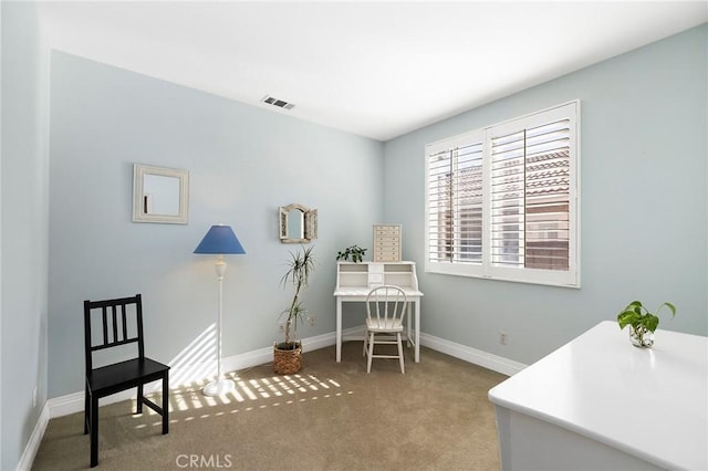 view of carpeted home office