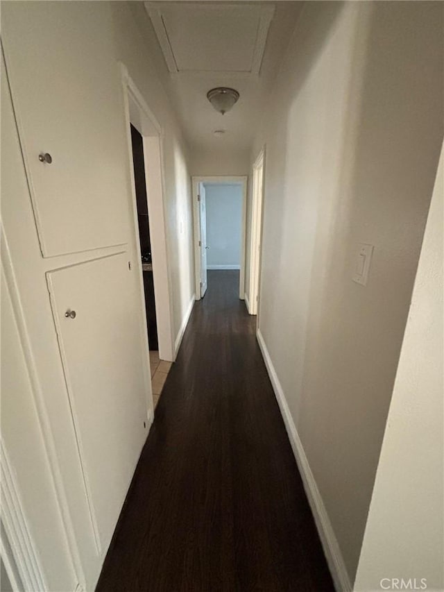 corridor with dark hardwood / wood-style floors