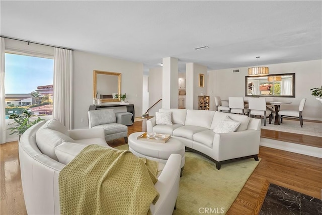 living room with hardwood / wood-style flooring