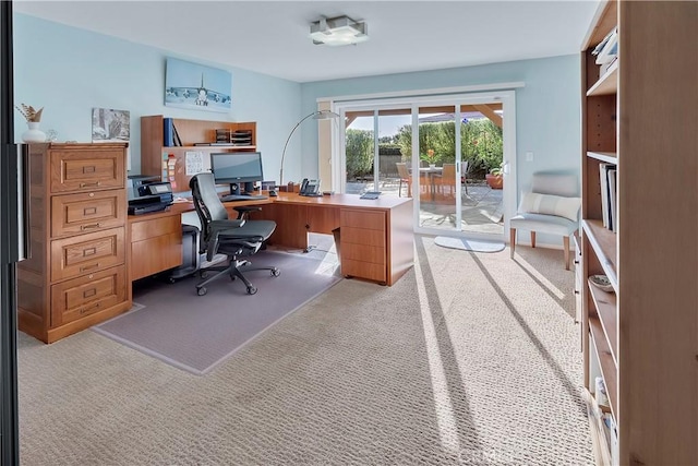 home office with light carpet