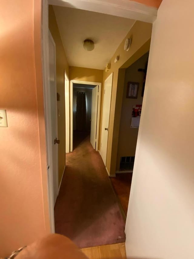 hall featuring light colored carpet