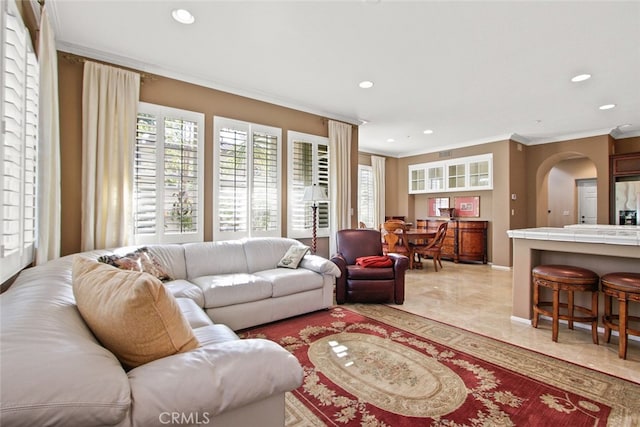 living room featuring ornamental molding