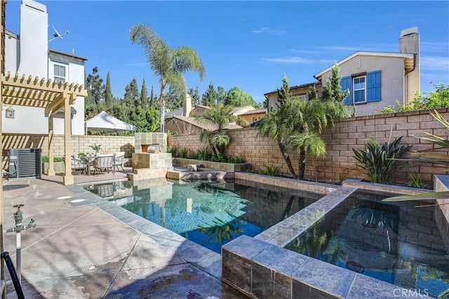 view of swimming pool featuring a pergola and a patio