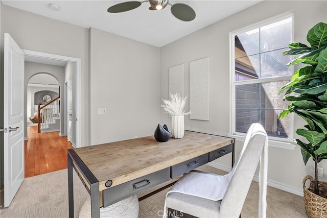 home office with light wood-type flooring