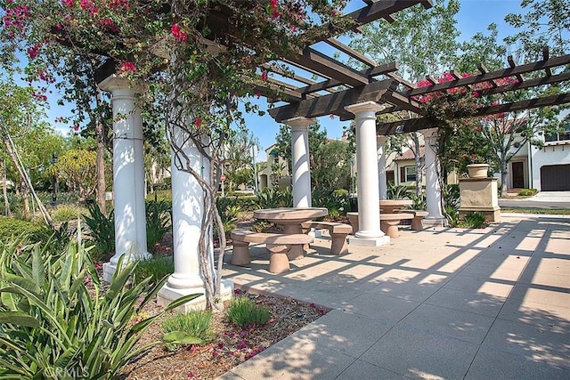 view of patio featuring a pergola