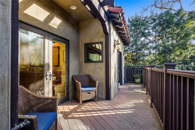 wooden terrace with french doors