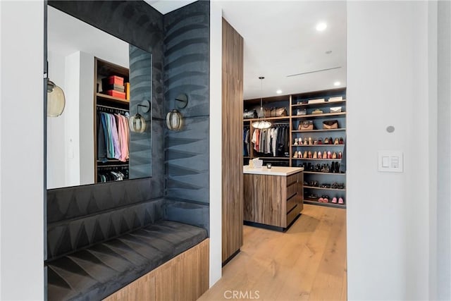 spacious closet with light hardwood / wood-style floors