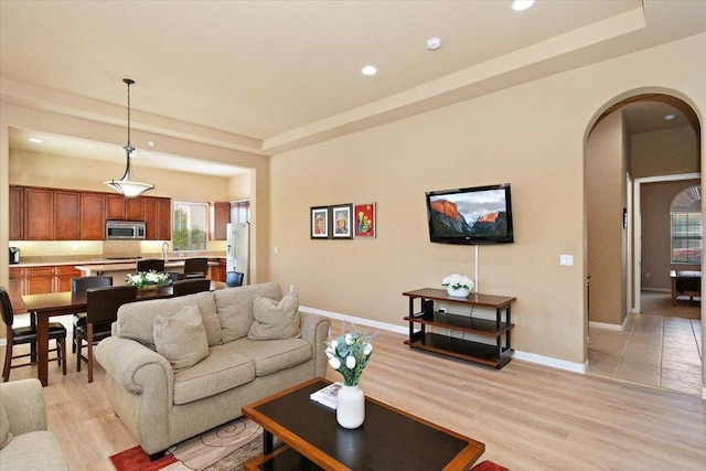 living room featuring light hardwood / wood-style floors