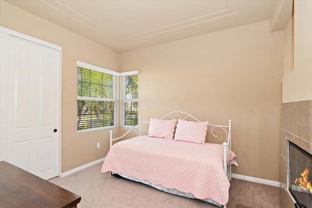 bedroom featuring carpet floors and a closet