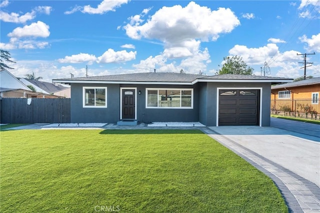 ranch-style house with a front lawn and a garage