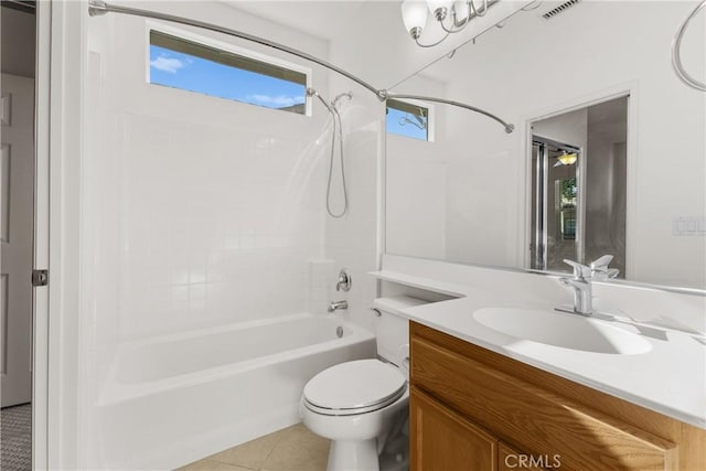 full bathroom with toilet, tile patterned floors, shower / washtub combination, and vanity