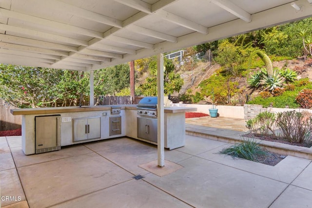 view of patio / terrace featuring area for grilling and a grill